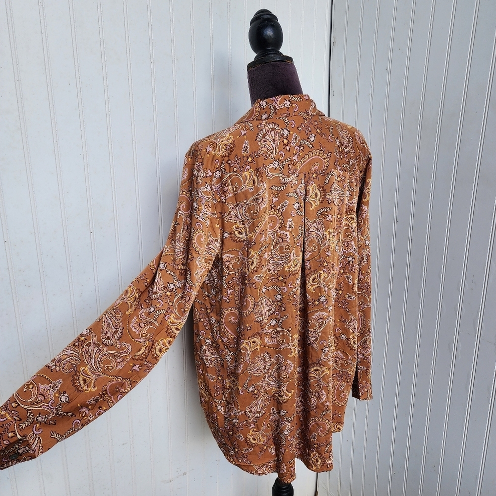 NWT $99 J Jill Paisley Print Blouse V-Neck Long Sleeve Tunic Top Brown Size M - Picture 6 of 14